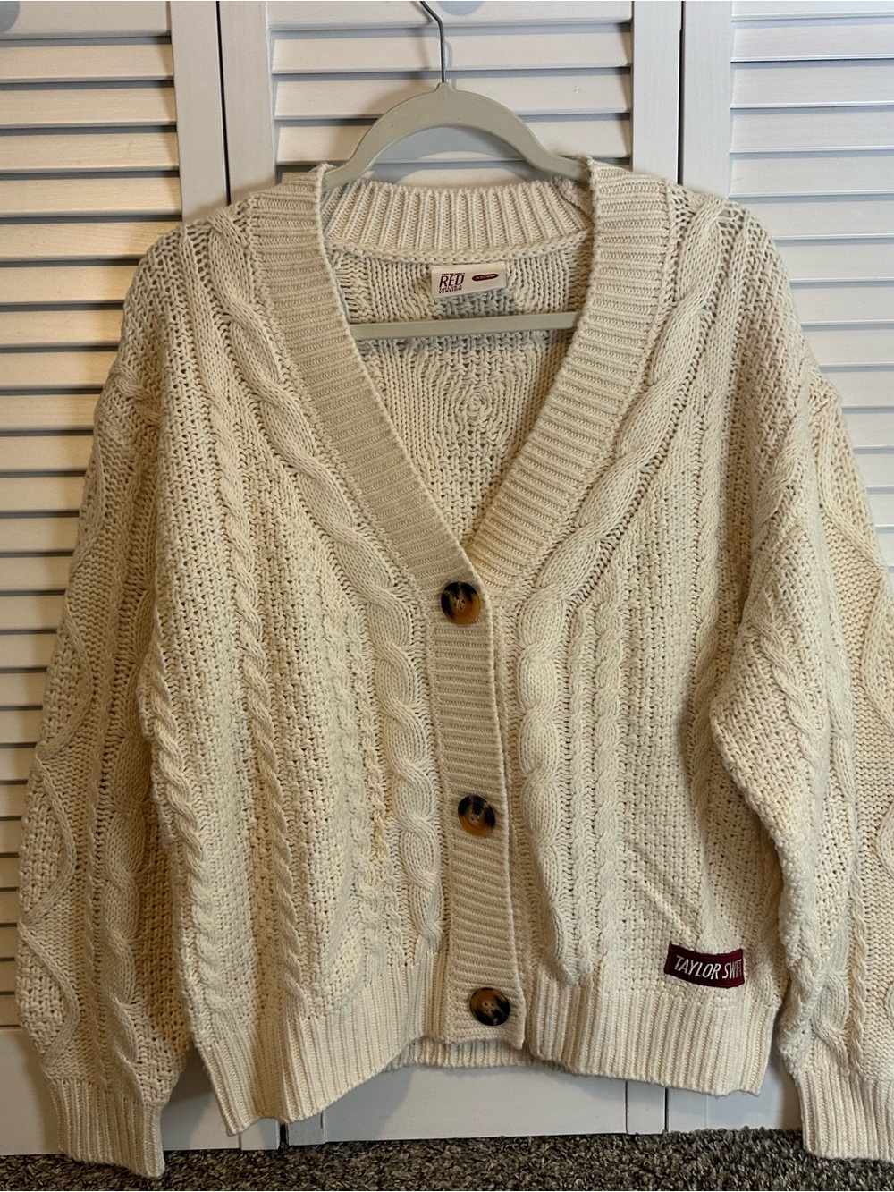 Taylor Swift RED Cream Cable-Knit Button Front Sweater